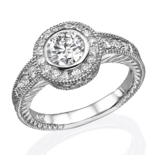 18K Gold Vintage Milgrain Diamond Vintage Engagement Ring | Dallas TX | Mariloff Diamonds