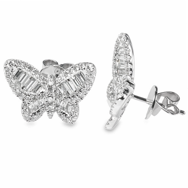 18K Baguette & Round Diamond Butterfly Stud Earrings | Dallas TX | Mariloff Diamonds & Fine Jewelry