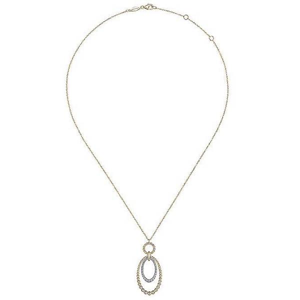 14K Gold Two-Tone Beaded Oval Diamond Pendant Necklace at Mariloff Diamonds & Fine Jewelry in Dallas TX